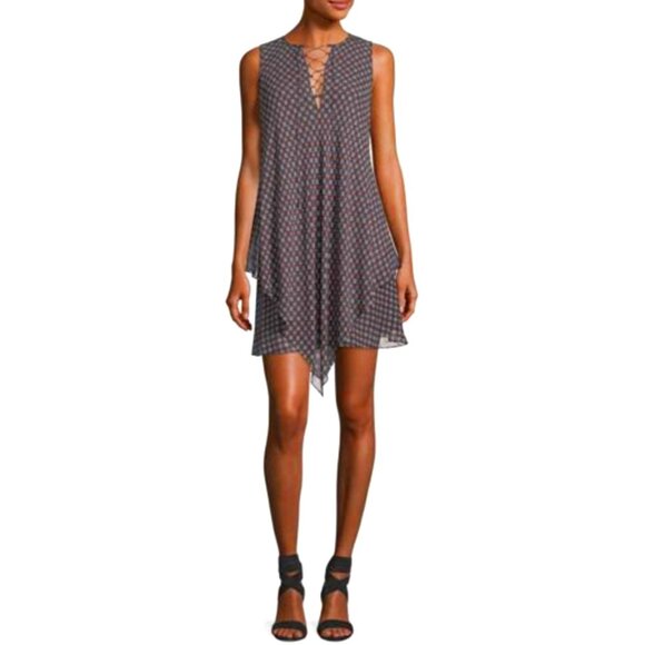 Derek Lam 10 Crosby Sleeveless Lace-Up Printed Handkerchief-Hem Silk Dress, 2 - Picture 1 of 10